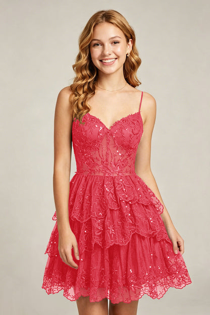 Sweetheart V-Neck Black Lace appliques Homecoming Dresses with Sequins