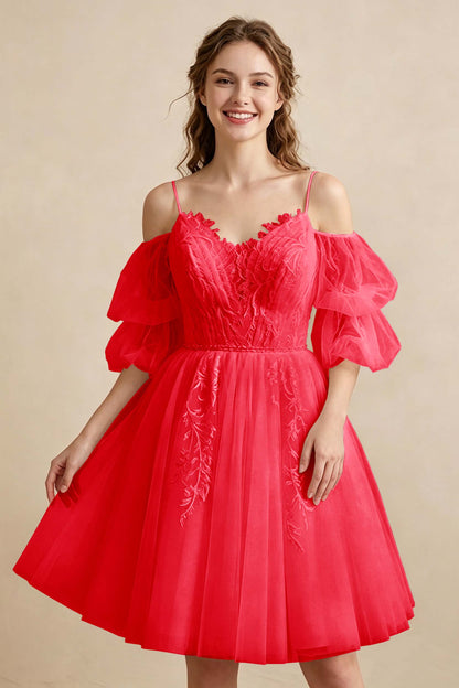 White Off the Shoulder Sweetheart V-Neck Tulle Homecoming Dresses