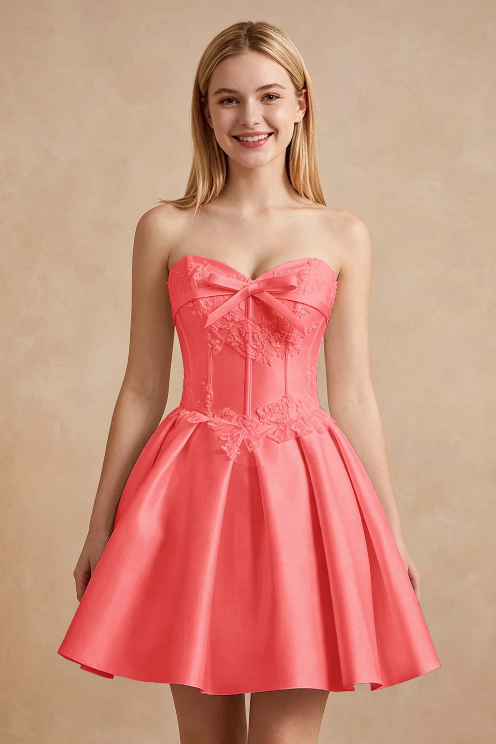 White Strapless Satin Corset Short Homecoming Dresses with Bow