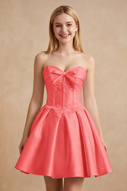 White Strapless Satin Corset Short Homecoming Dresses with Bow