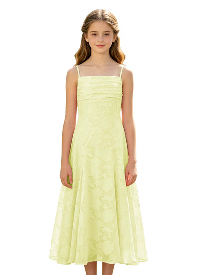 Elegant Pink Floral Jacquard A-Line Flower Girl Dress with Spaghetti Straps