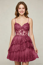 Lavender Sequin Layered Tiered Short Tulle Homecoming Dresses