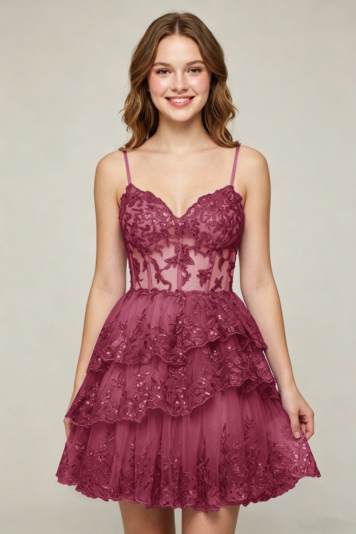 Lavender Sequin Layered Tiered Short Tulle Homecoming Dresses
