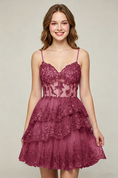 Lavender Sequin Layered Tiered Short Tulle Homecoming Dresses