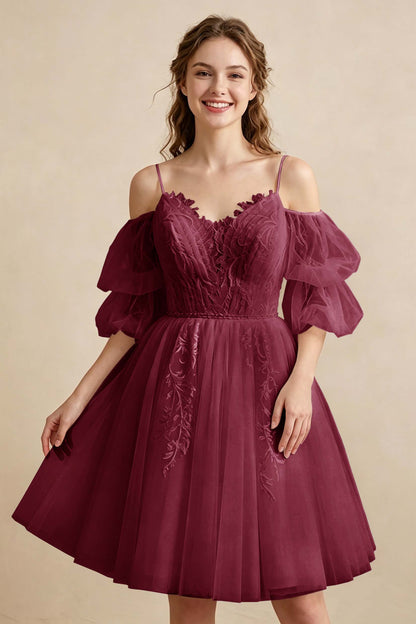 White Off the Shoulder Sweetheart V-Neck Tulle Homecoming Dresses