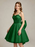 A-Line Light Cyan Sweetheart Tulle Homecoming Dresses with Lace Appliques