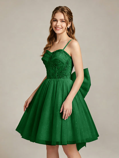 A-Line Light Cyan Sweetheart Tulle Homecoming Dresses with Lace Appliques