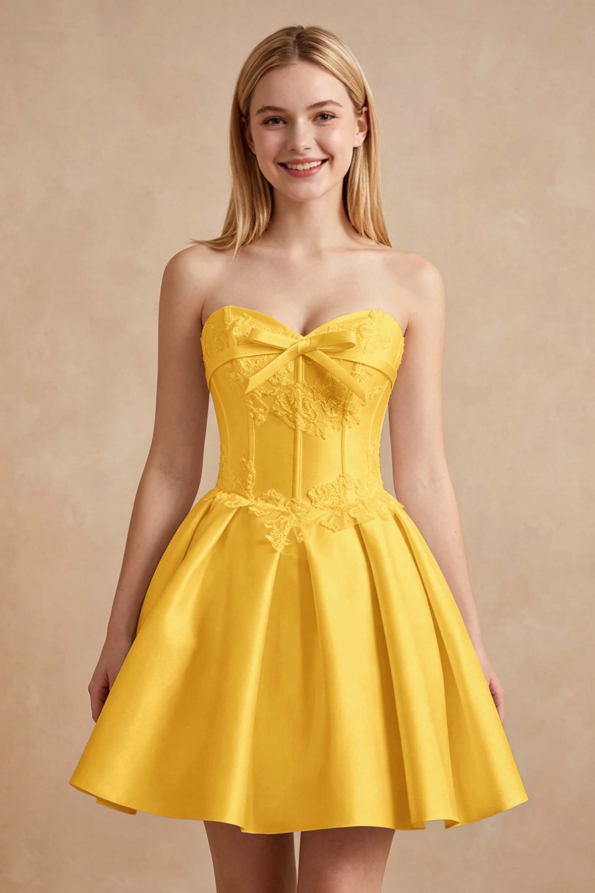 White Strapless Satin Corset Short Homecoming Dresses with Bow