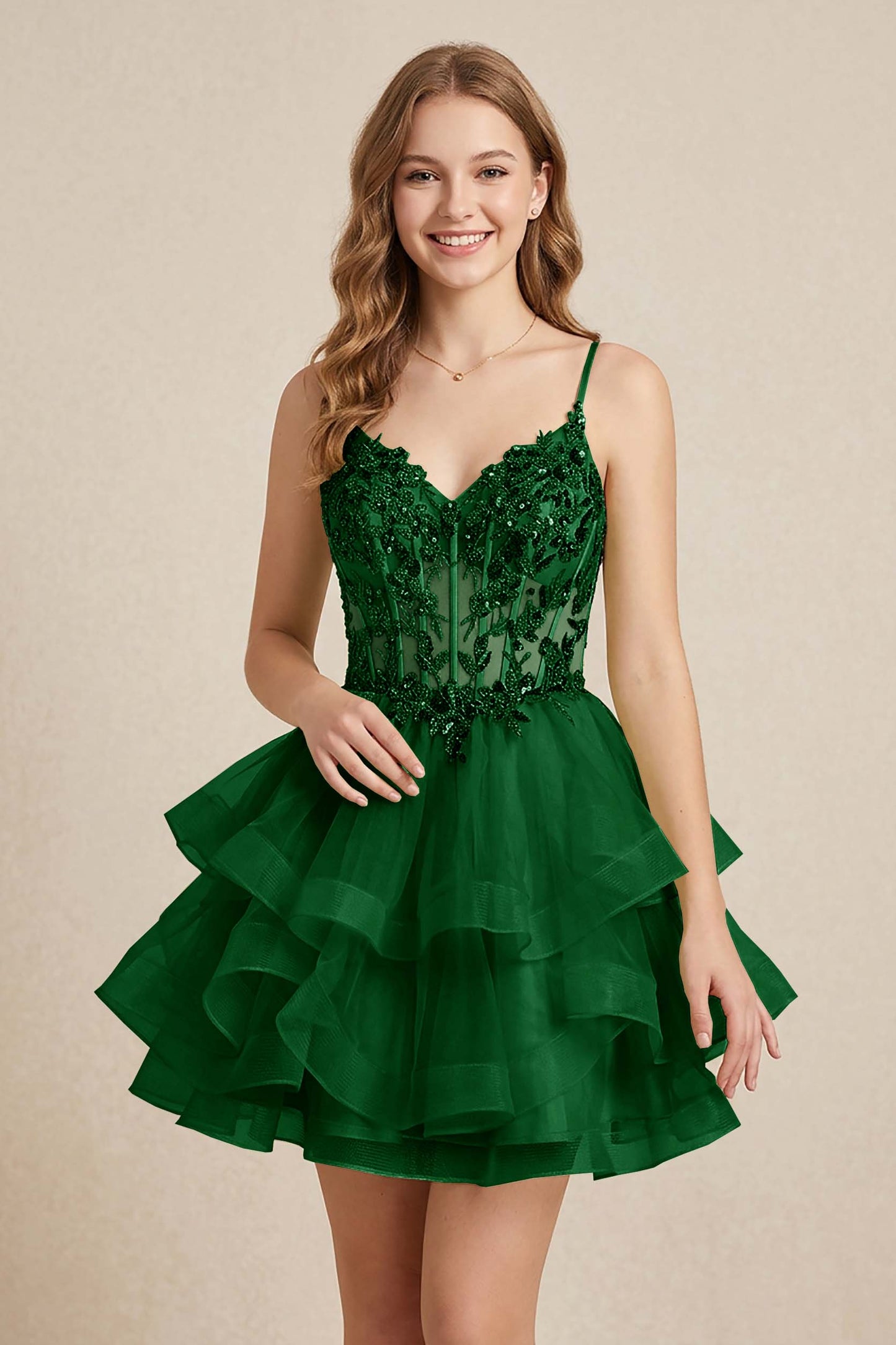 Mint Green Sequin Corset Tiered Tulle Mini Homecoming Dresses