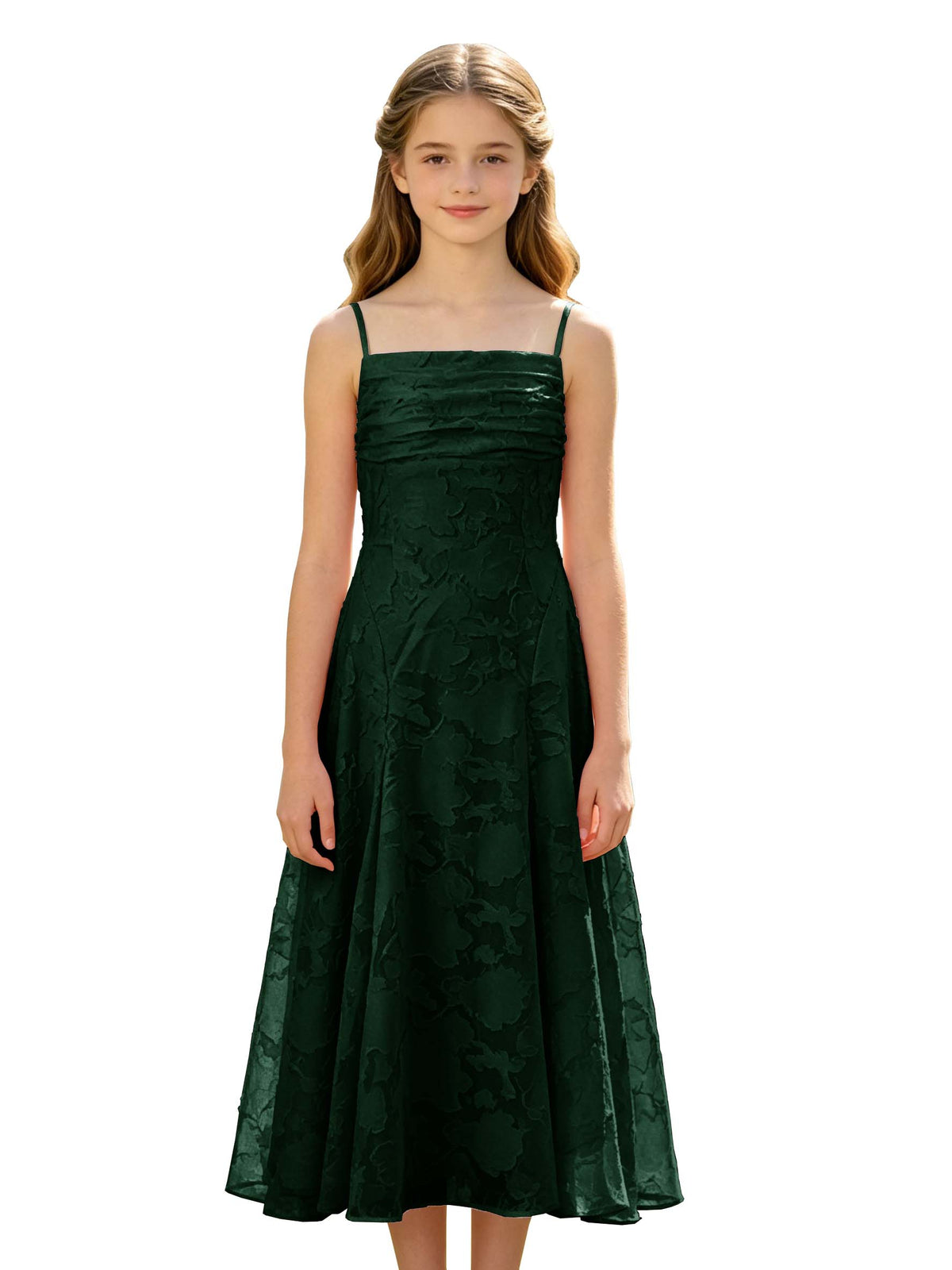 Elegant Pink Floral Jacquard A-Line Flower Girl Dress with Spaghetti Straps