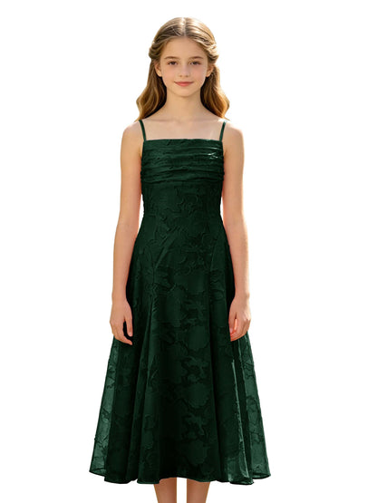 Elegant Pink Floral Jacquard A-Line Flower Girl Dress with Spaghetti Straps