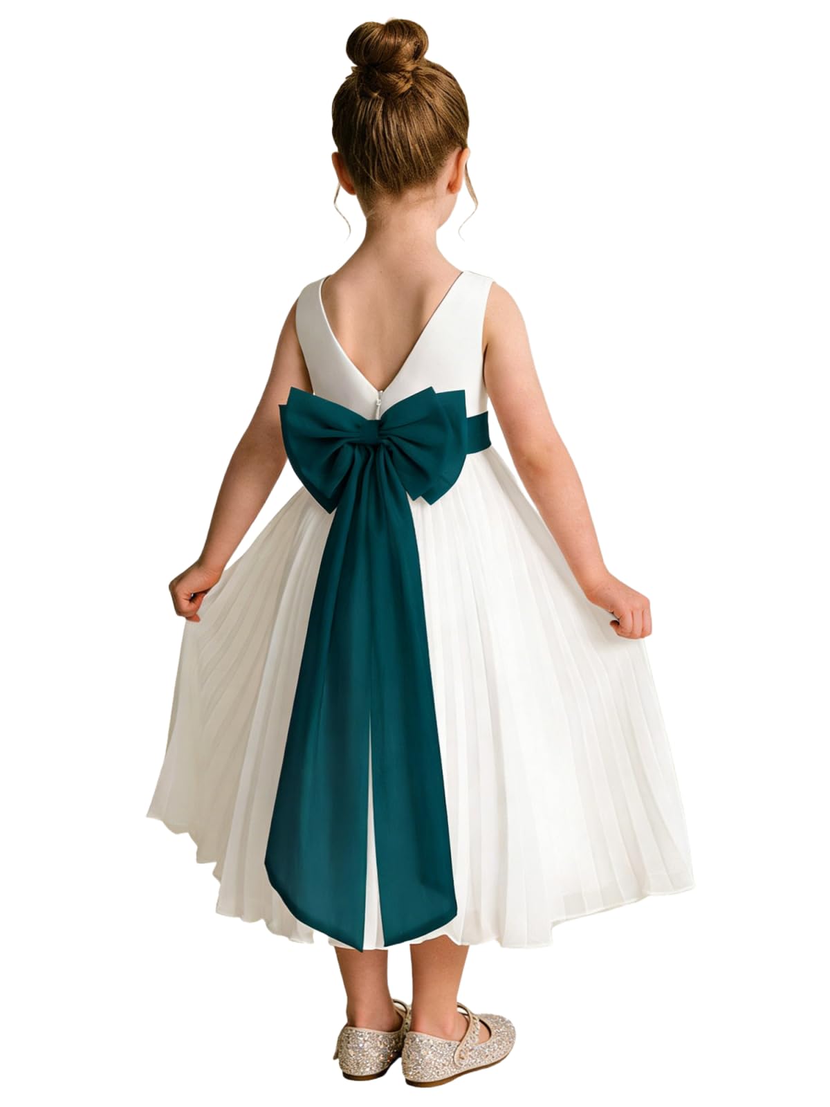 Elegant A-Line Pleated Chiffon Flower Girl Dress with Big Bow Sash