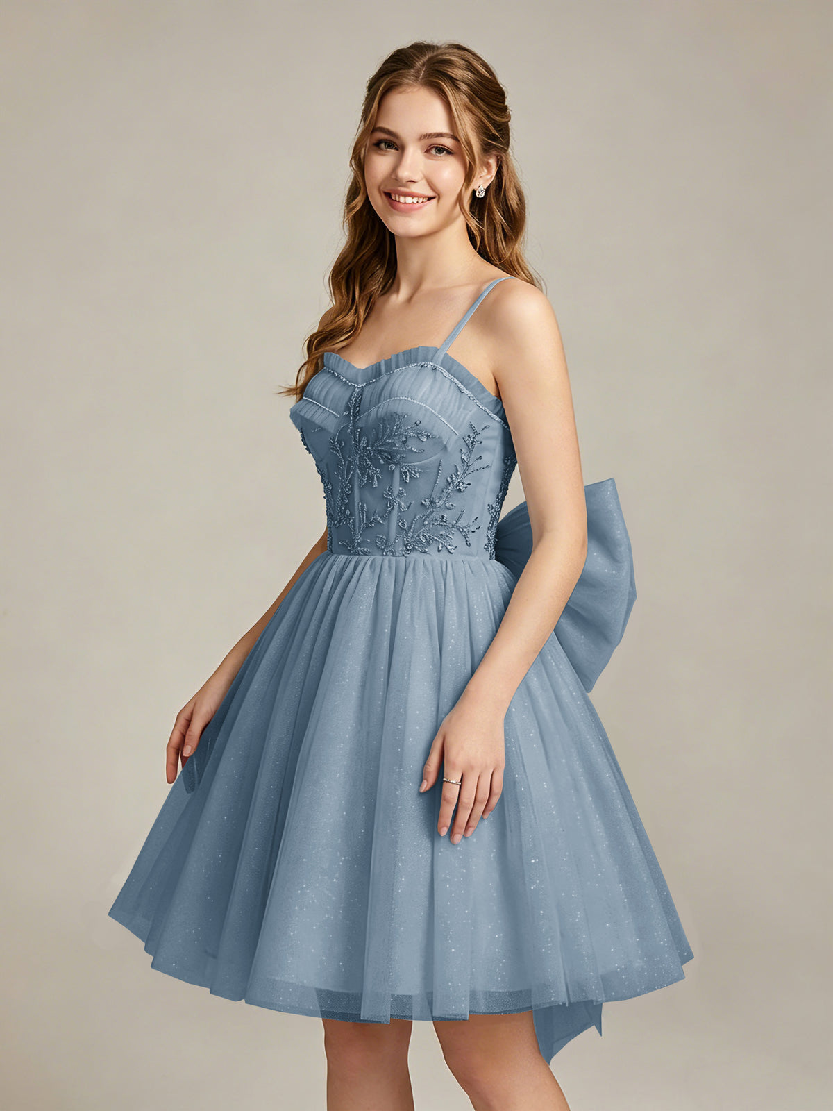 A-Line Light Cyan Sweetheart Tulle Homecoming Dresses with Lace Appliques