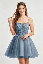 A Line Spaghetti Straps Pink Tulle Homecoming Dresses With Sequins
