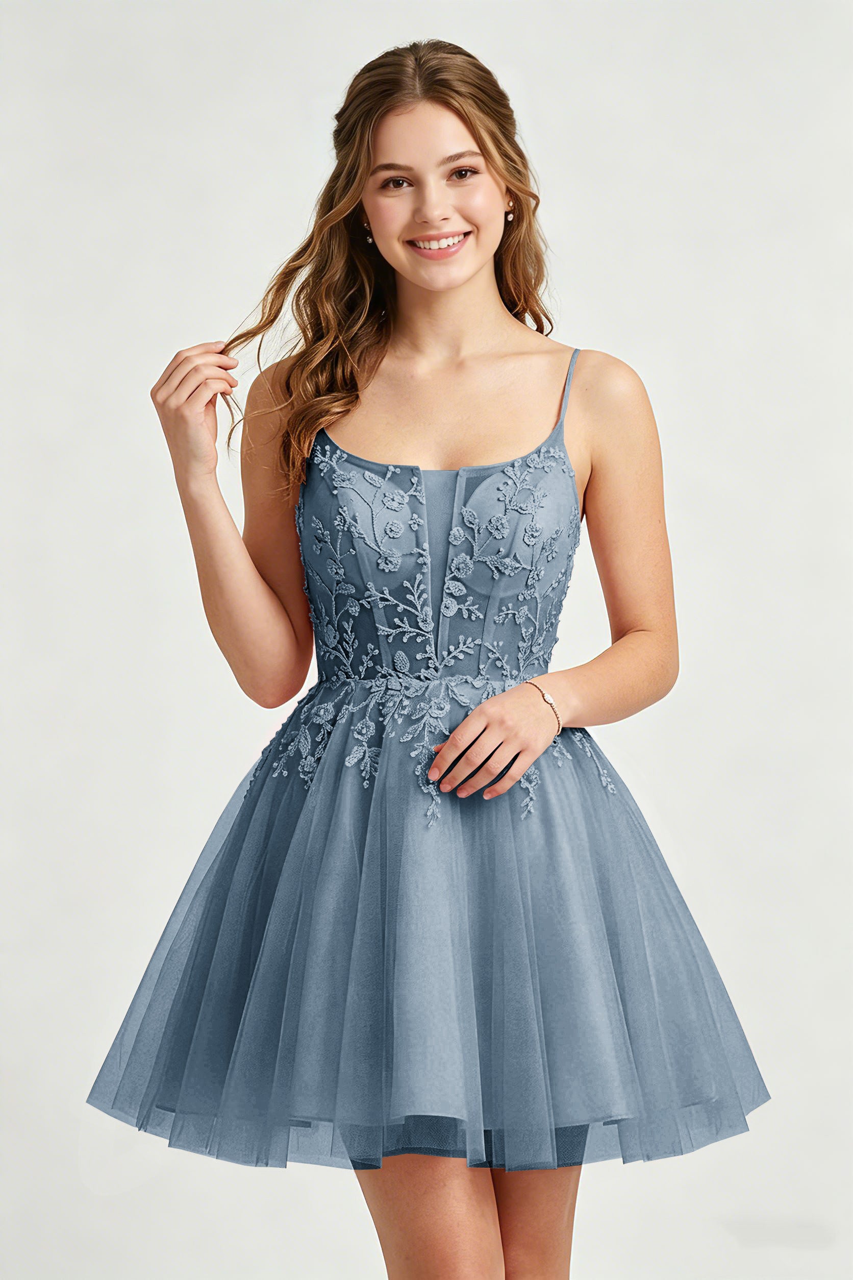 A Line Spaghetti Straps Pink Tulle Homecoming Dresses With Sequins