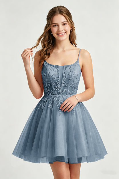 A Line Spaghetti Straps Pink Tulle Homecoming Dresses With Sequins