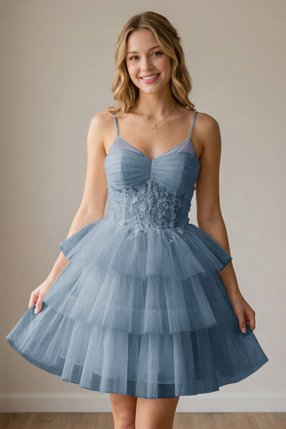 White Corset Tulle Short Homecoming Dresses With Tiered Ruffle