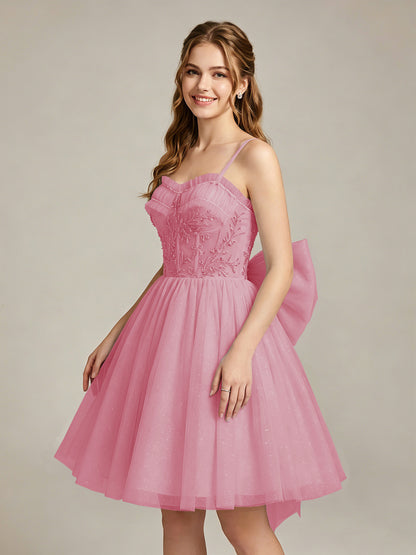 A-Line Light Cyan Sweetheart Tulle Homecoming Dresses with Lace Appliques