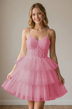 White Corset Tulle Short Homecoming Dresses With Tiered Ruffle