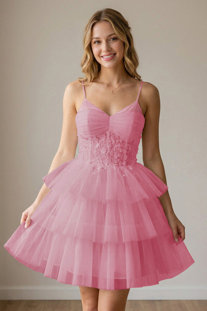 White Corset Tulle Short Homecoming Dresses With Tiered Ruffle