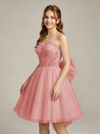A-Line Light Cyan Sweetheart Tulle Homecoming Dresses with Lace Appliques