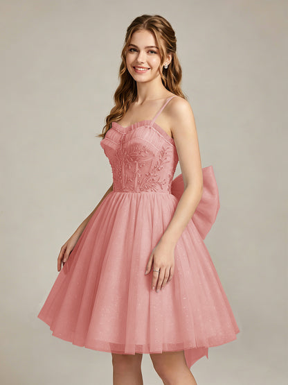 A-Line Light Cyan Sweetheart Tulle Homecoming Dresses with Lace Appliques