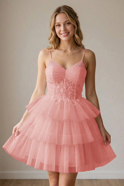 White Corset Tulle Short Homecoming Dresses With Tiered Ruffle