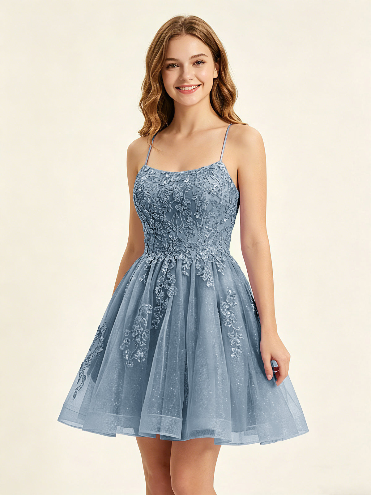 A Line Sequins Lilac Tulle Homecoming Dresses with Appliques