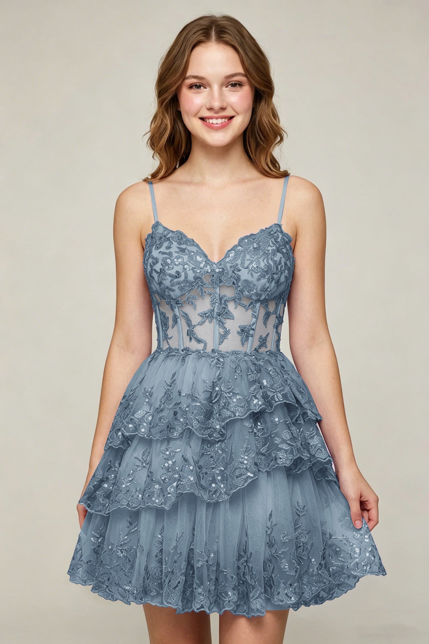 Lavender Sequin Layered Tiered Short Tulle Homecoming Dresses