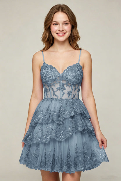 Lavender Sequin Layered Tiered Short Tulle Homecoming Dresses