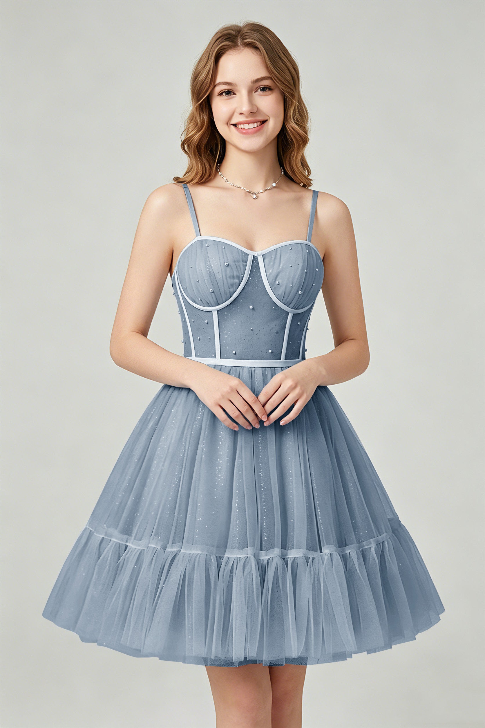 Sweetheart Neckline Brown Tulle Corset Homecoming Dresses with Pearl Accents