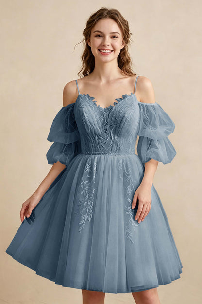White Off the Shoulder Sweetheart V-Neck Tulle Homecoming Dresses
