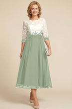 Navy Blue 3/4 Sleeve Two-Tone Lace Chiffon Mother Dresses