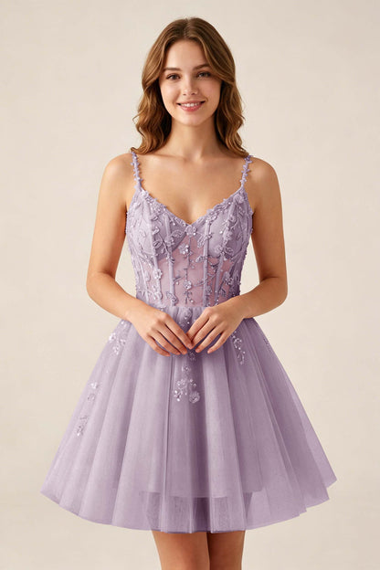 Blush Pink Sequin Corset Sleeveless Short Tulle Homecoming Dresses