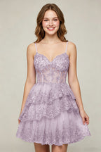 Lavender Sequin Layered Tiered Short Tulle Homecoming Dresses