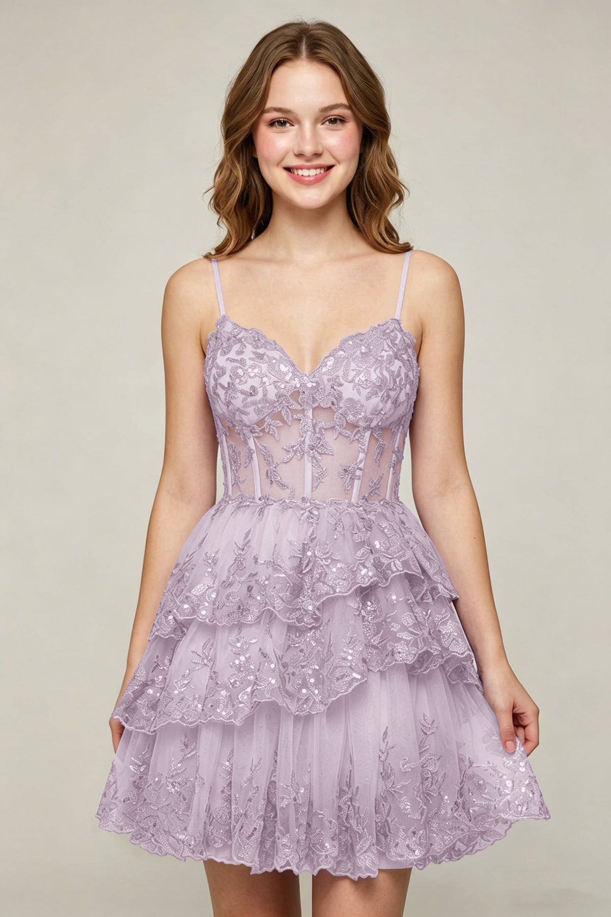 Lavender Sequin Layered Tiered Short Tulle Homecoming Dresses
