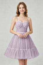 Sweetheart Neckline Brown Tulle Corset Homecoming Dresses with Pearl Accents