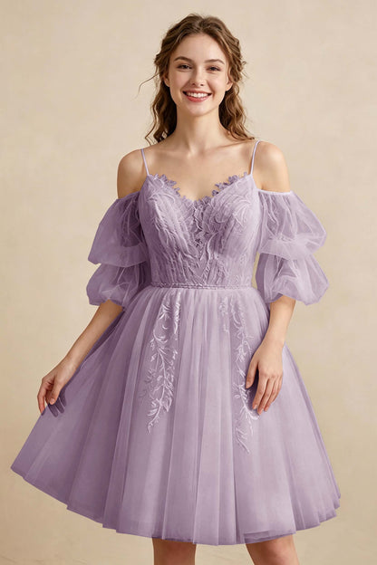 White Off the Shoulder Sweetheart V-Neck Tulle Homecoming Dresses
