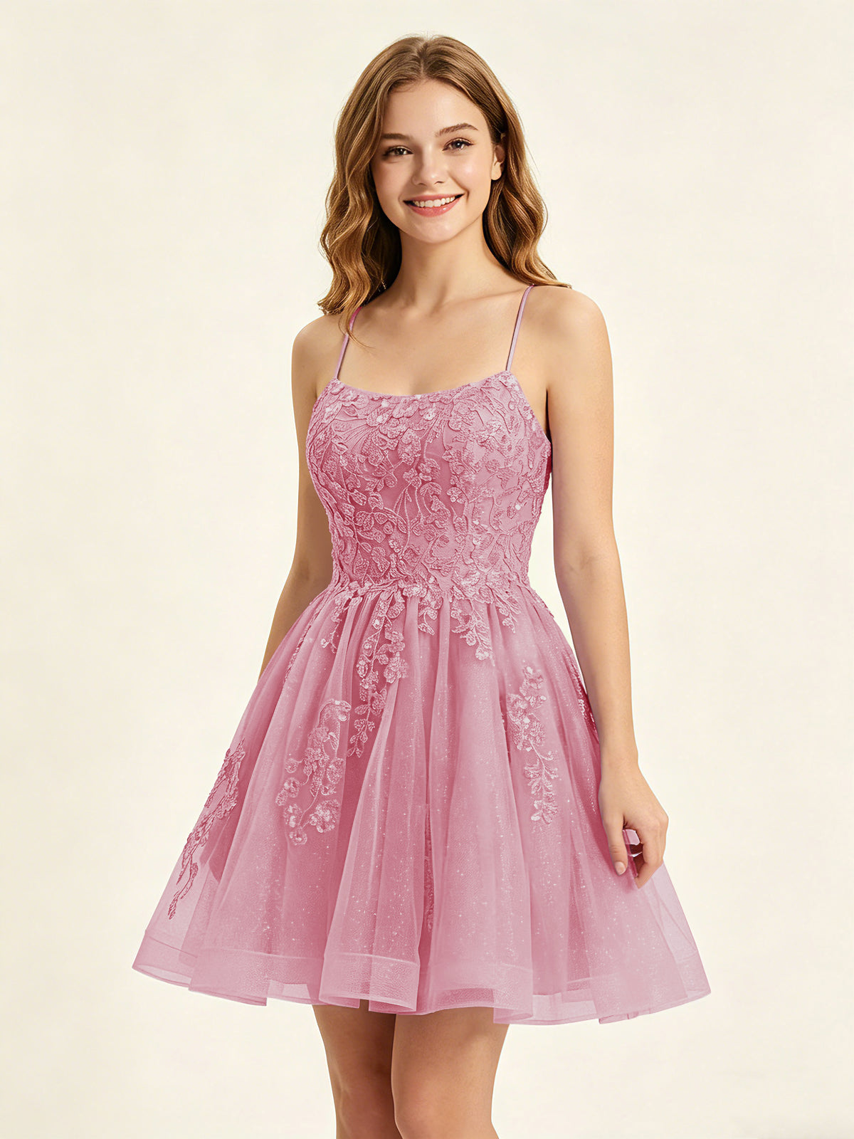 A Line Sequins Lilac Tulle Homecoming Dresses with Appliques
