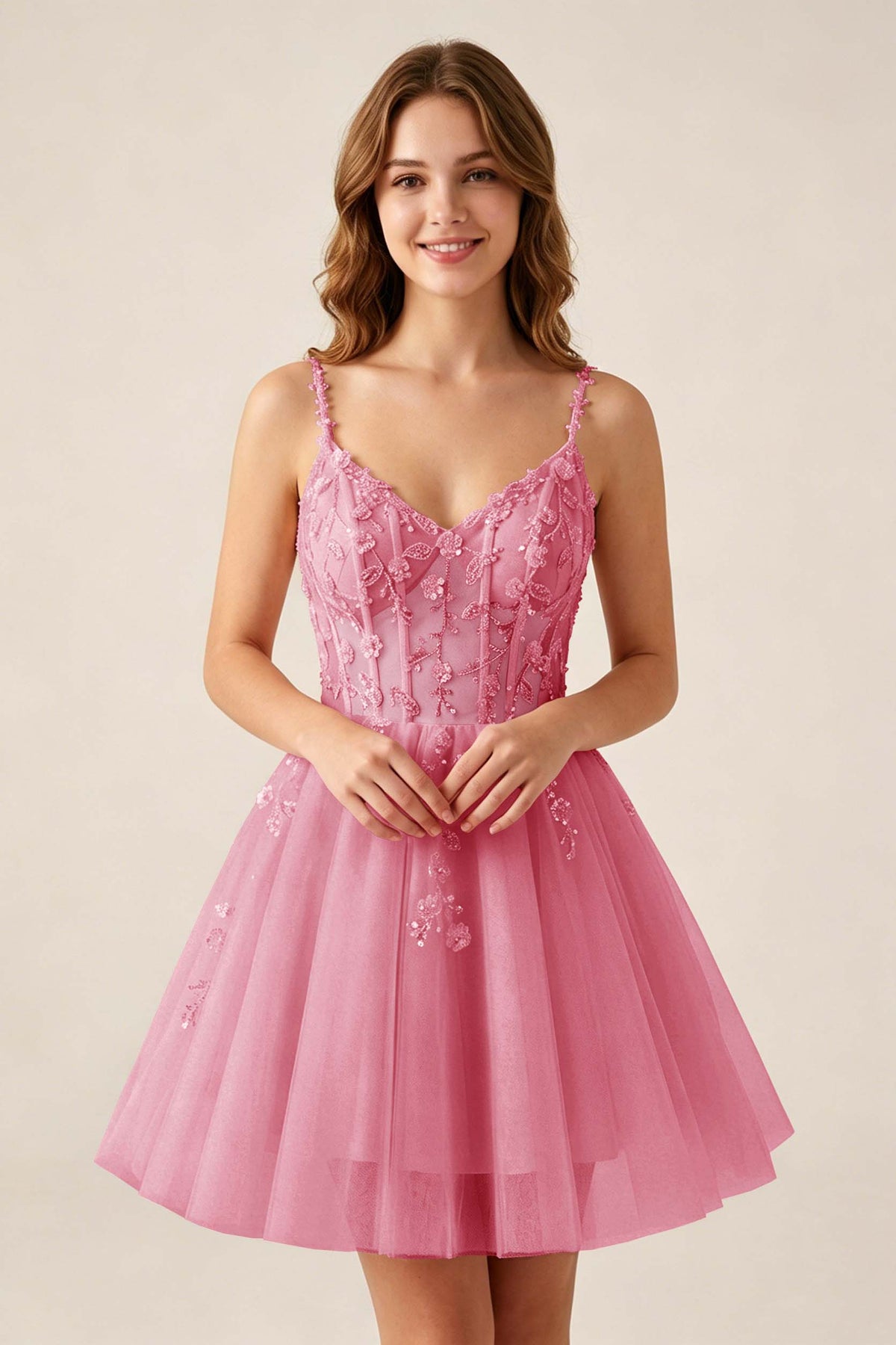 Blush Pink Sequin Corset Sleeveless Short Tulle Homecoming Dresses
