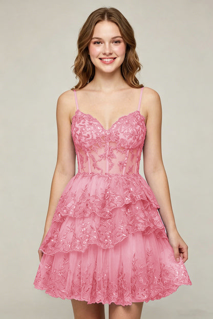 Lavender Sequin Layered Tiered Short Tulle Homecoming Dresses