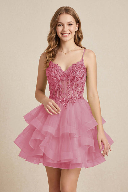 Mint Green Sequin Corset Tiered Tulle Mini Homecoming Dresses