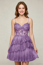 Lavender Sequin Layered Tiered Short Tulle Homecoming Dresses