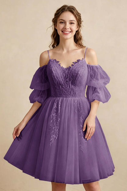 White Off the Shoulder Sweetheart V-Neck Tulle Homecoming Dresses