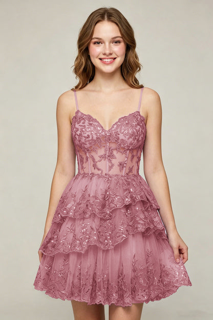 Lavender Sequin Layered Tiered Short Tulle Homecoming Dresses