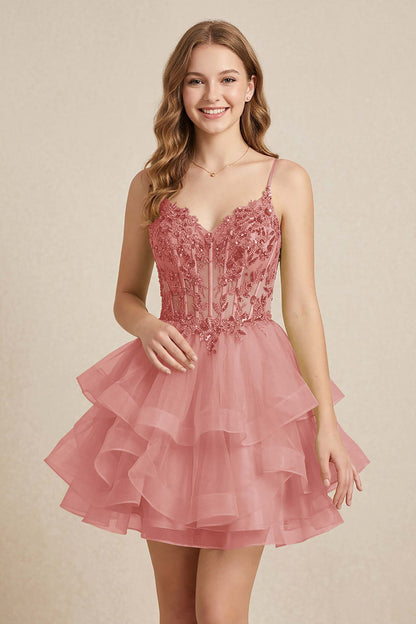 Mint Green Sequin Corset Tiered Tulle Mini Homecoming Dresses