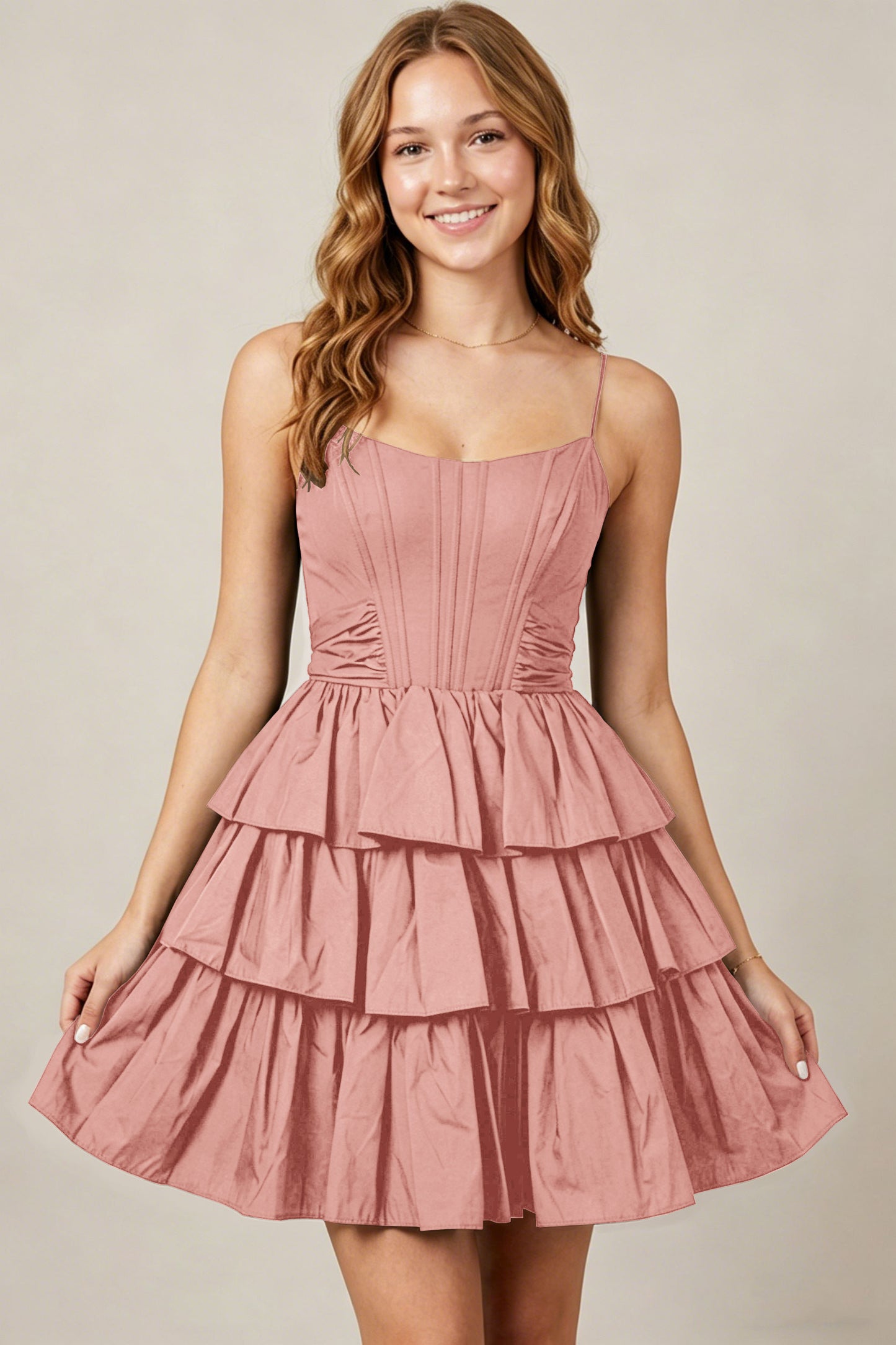 Spaghetti Straps Black Taffeta Tiered Mini Homecoming Dresses