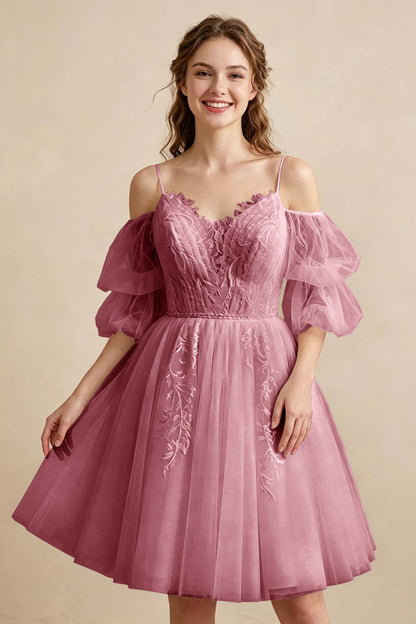 White Off the Shoulder Sweetheart V-Neck Tulle Homecoming Dresses