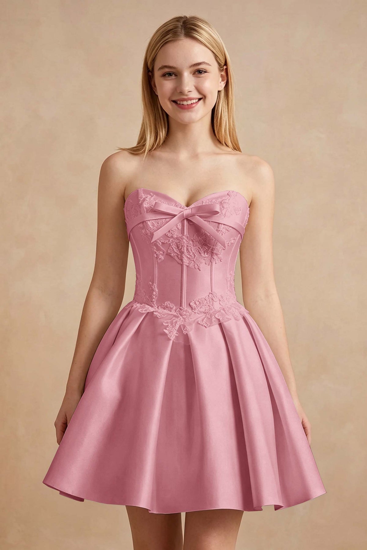 White Strapless Satin Corset Short Homecoming Dresses with Bow