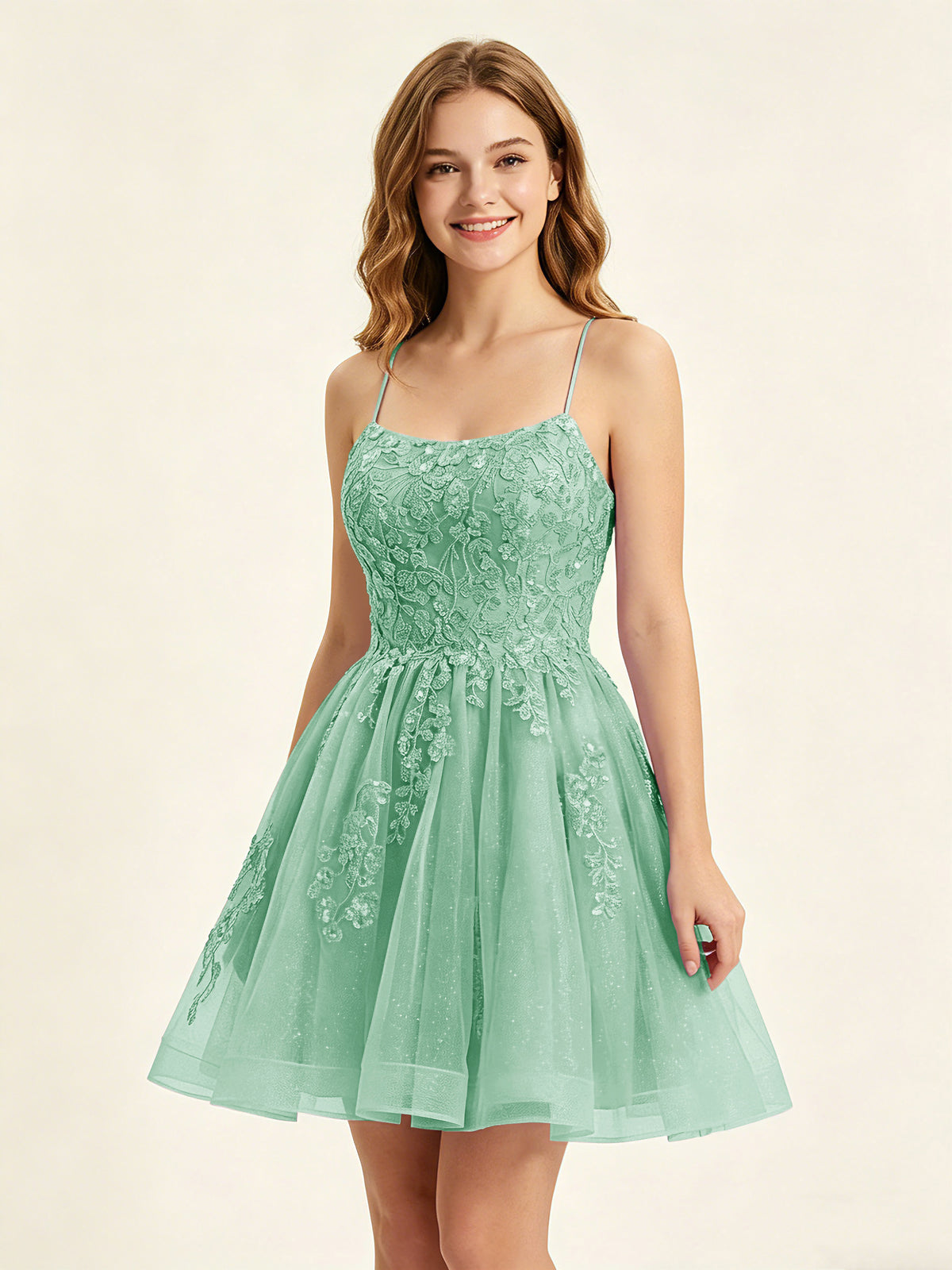 A Line Sequins Lilac Tulle Homecoming Dresses with Appliques